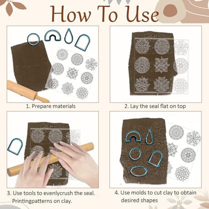 Bohemian Round Pattern Polymer Clay Texture Sheets Mandala Pattern Silicone Texture Stamp Single Image Modeling Pattern Pad for Jewelry and Clay Earrings Tools