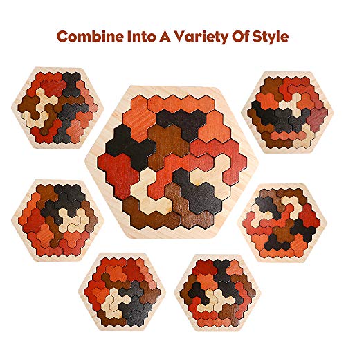 Wooden Hexagon Montessori Tangram Puzzle (14 Count)