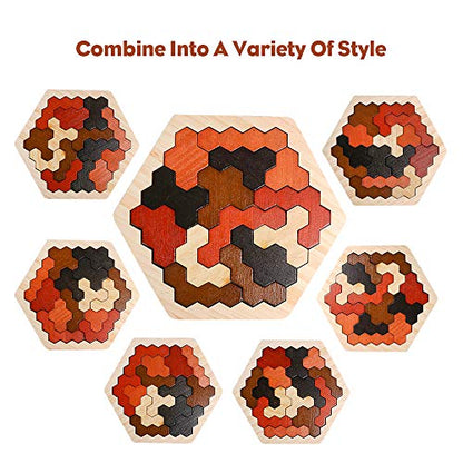 Wooden Hexagon Montessori Tangram Puzzle (14 Count)