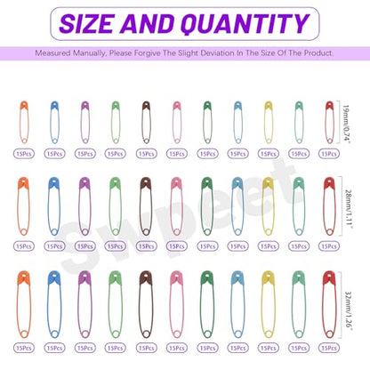 495Pcs 3 Sizes 19mm 28mm 32mm Colorful Safety Pins Assortment Kit