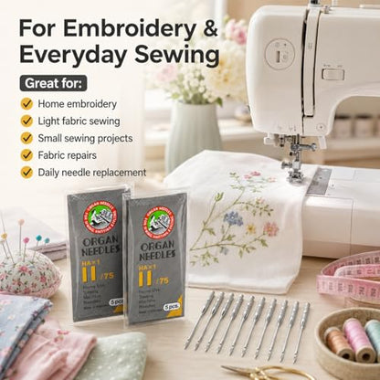 50 PCS Embroidery Sewing Machine Needles for Brother Size 75 (50 Count)