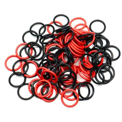 100 Pack) Soft Stitch Ring Markers for Knitting and Crochet - Flexible, Snag-Free Rubber Stitch Markers (Medium Size for Needle Sizes 9-15, Red & Black)