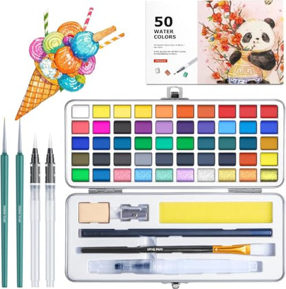 Watercolor Paint Set with 50 Rich Colors (12 Fl Oz)
