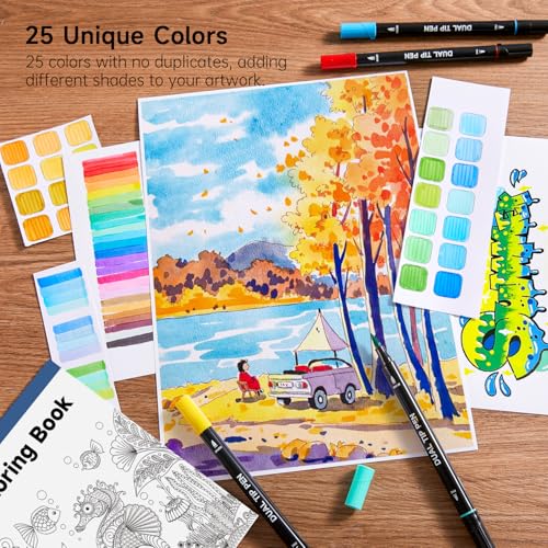 Dual Tip Brush Markers 25 Colors Water