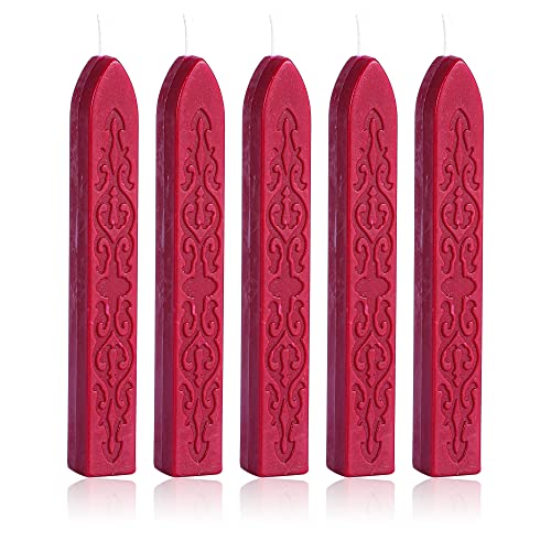 5Pcs Wine Red Sealing Wax Sticks with Wicks for Wax Seal Stamp (5 Count)