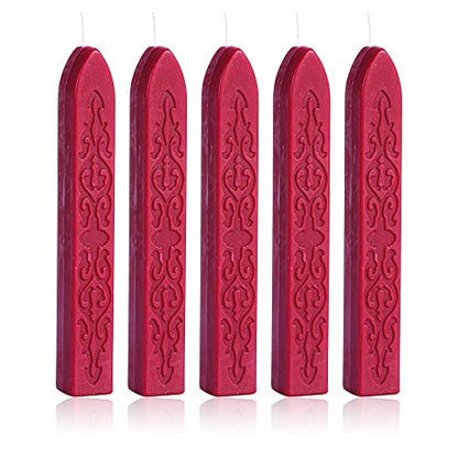 5Pcs Wine Red Sealing Wax Sticks with Wicks for Wax Seal Stamp (5 Count)