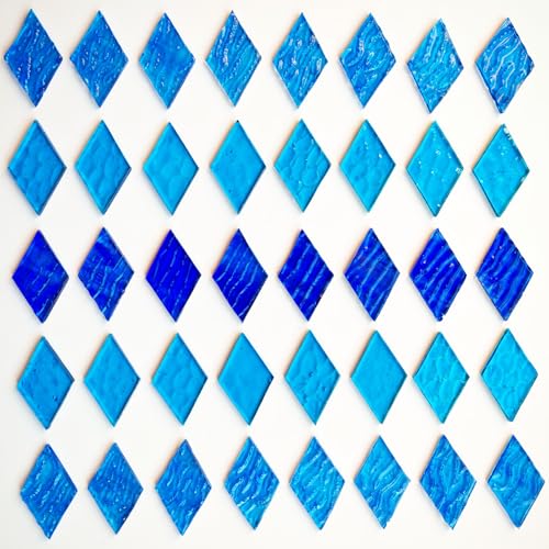 60 Pieces Diamond Shape Blue Mixed Transparent Stained Glass Mosiac Tiles (60 Count)