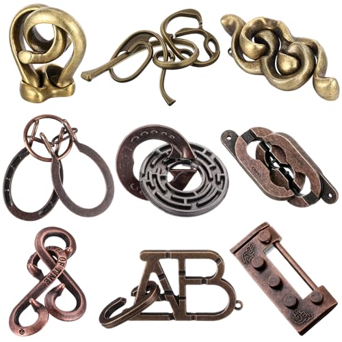9 Pcs Metal Brain Teasers 3D Steel Puzzle Set (9 Count)