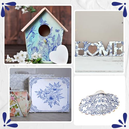 36 Pack 9 Styles Decoupage Napkins Blue Floral Chinoiserie Decor (36 Count)
