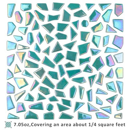 Iridescent Teal Glass Mosaic Tiles for Crafs Bulk (7.05 Ounce)