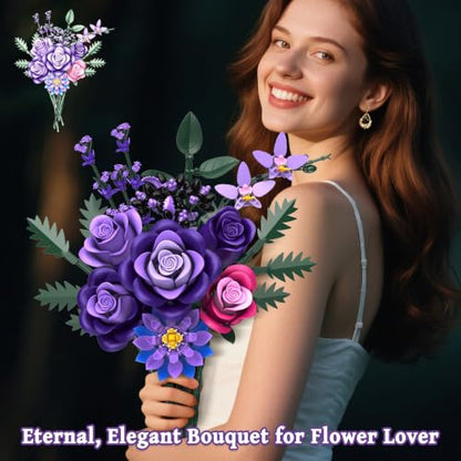 Purple Roses Flower Bouquet Building Sets