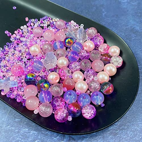 Assorted Glass Resin Beads Multi Size Colors Smooth Cracked Gravel Millet Spacer Beads for Bracelets Necklace Earring DIY Jewelry Making Craft
