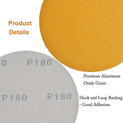 6-Inch No-Hole Hook and Loop Gold Sanding Discs 180-Grit, 100-Pack (100 Count)