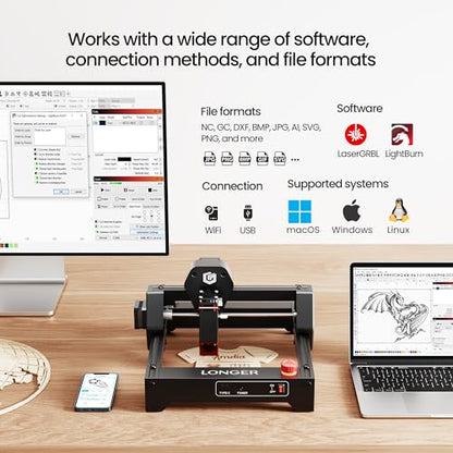 RAY5 Laser Engraver 3500mW High Precision 0.04 * 0.04mm Mini Laser Cutter and Engraving Machine 130x140mm Working Area for Wood Metal Acrylic Glass