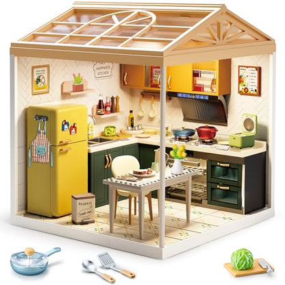Modern Kitchen DIY Miniature House Kit with Roof & LED Light