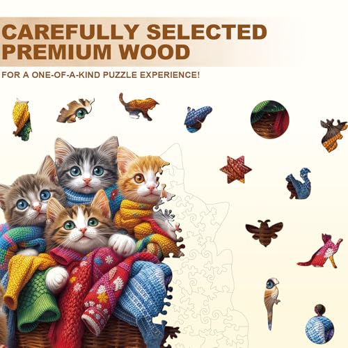 Colorful Fabric Cat Wooden Puzzles for Adults (255 Count)