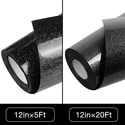 Black Glitter HTV Heat Transfer Vinyl Roll 12 inch x 5 ft Iron on Vinyl for T Shirts Crafts