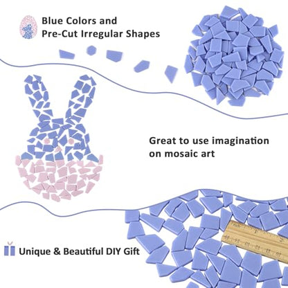 Blue Glass Mosaic Tiles for Crafts Bulk (7.05 Ounce)