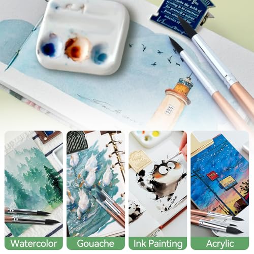 8pcs Round Watercolor Paint Brush Set Goat Hair for Watercolors