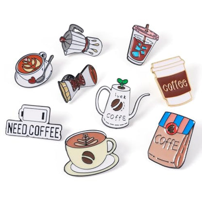 Beadthoven 9pcs coffee cup Enamel Brooch Pins Set (9 Count)