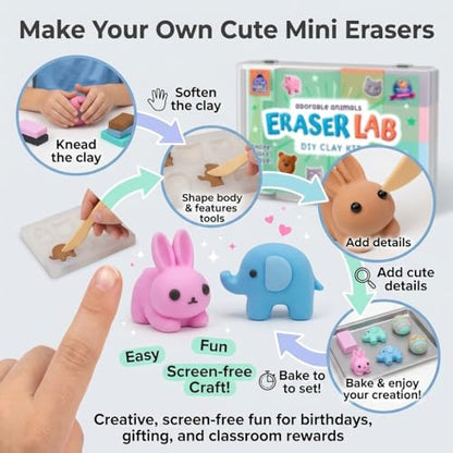 DIY Clay Cute Mini Animal Eraser Kit for Kids Ages 4