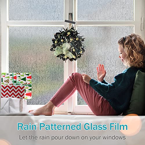 Rain Glass Window Film Privacy Static Window Clings Decorative Glass Sticker for Home Office Removable UV Protection Heat Control 17.7 x 78.7 inches (9.71 Sq Ft)