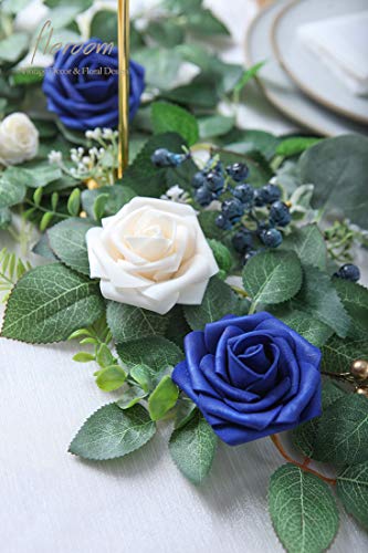Artificial Flowers 50pcs Real Looking Champagne Foam Fake Roses with Stems for DIY Wedding Bouquets Bridal Shower Centerpieces Floral Arrangements Party Tables Home Decorations (50 Count)