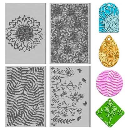 4PCS Polymer Clay Flowers Leaves Texture Sheets Set for Using with Clay Cutters (4 Count)
