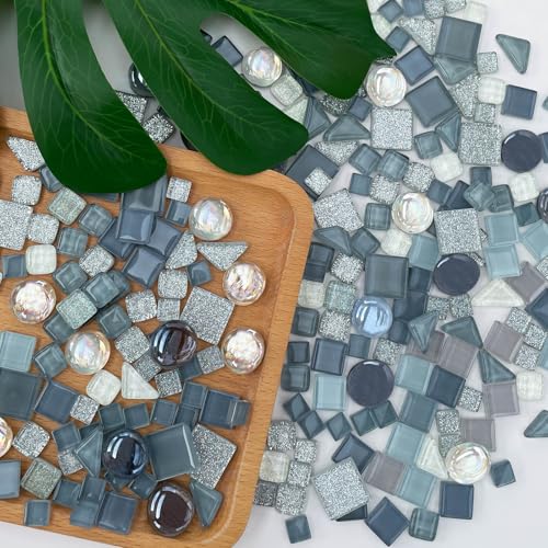 1.1 LB Gray Irregular Glass Mosaic Tiles with Backing (17.6 Ounce)