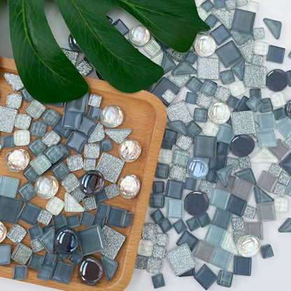 1.1 LB Gray Irregular Glass Mosaic Tiles with Backing (17.6 Ounce)