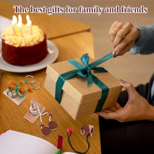 10 PCS Wooden Rope Puzzle Set Brain Teasers Puzzles Mind Toys for Adults Boys Girls Wooden Threading Rope Loop Toy Mind Toys Educational Toy (10 Count)