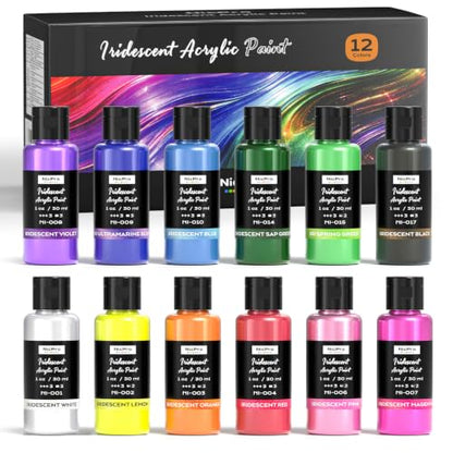 12 Colors Iridescent Acrylic Paint Set (12 Fl Oz)