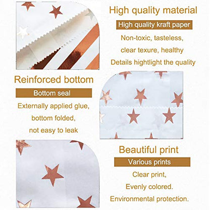 100 Pcs Rose Gold Candy Buffet Bags Small Cookie Bag Polka Dot Paper Treat Bag for Wedding Birthday Party (100 Count)