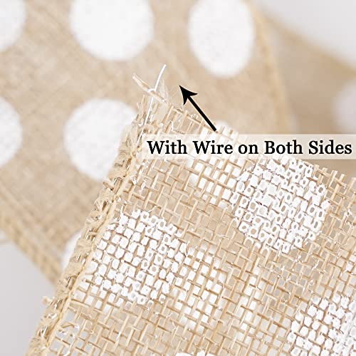 Burlap Ribbon with White Polka Dots (30 Foot)