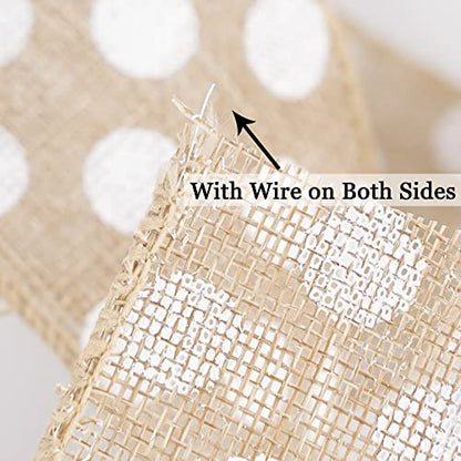 Burlap Ribbon with White Polka Dots (30 Foot)