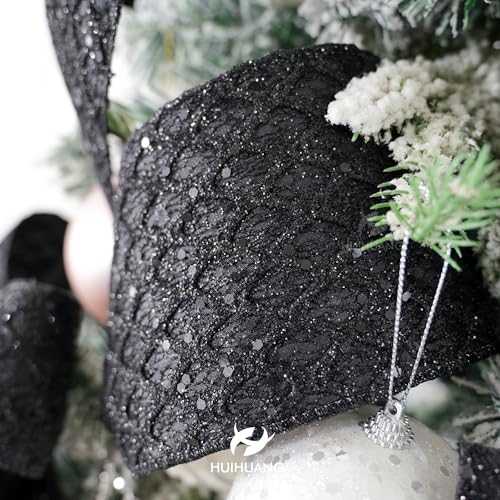 Black Glitter Diamond Wired Christmas Ribbon 4 inch x 10 Yards (30 Foot)
