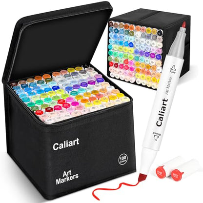 Alcohol Markers 100 Colors Dual Tip Fine & Chisel Art Markers Pens (100 Count)