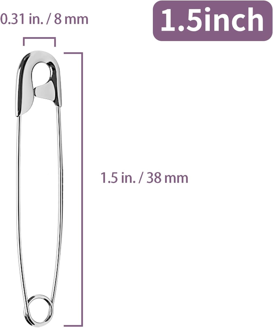 1000 Silver Sewing Pins, 1.5 Inch Rust-Resistant Steel Wire Assorted - Large Safety Pins for Clothes & Crafts Use