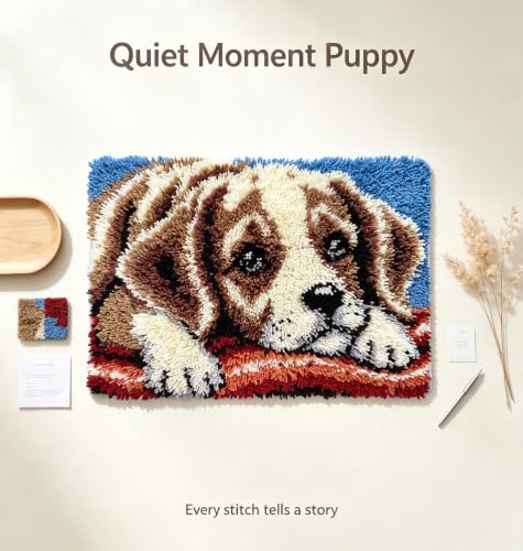 Sleeping Puppy Latch Hook Rug Kit for Adults & Beginners
