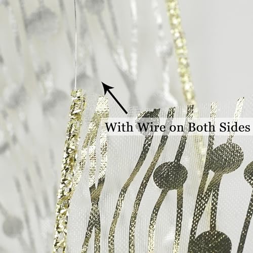 Gold Wired Ribbon 2.5 Inch Sheer Wired Christmas Ribbon with Horizontal Stripes and Polka Dots Christmas Ribbons Organza Wire 25 Yards Organza Sheer Ribbons for Gift Wrapping (75 Foot)