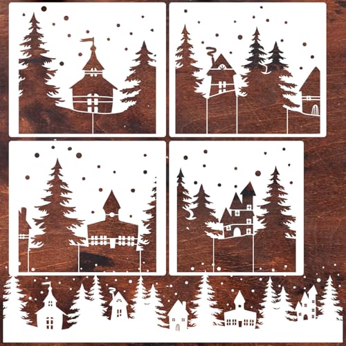 Christmas Stencils for Windows Large Christmas Stencils for Crafts Reusable (4 Count)