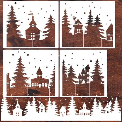 Christmas Stencils for Windows Large Christmas Stencils for Crafts Reusable (4 Count)