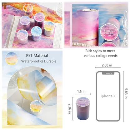 6 Rolls Cloud PET Washi Tape Set for Scrapbook Supplies