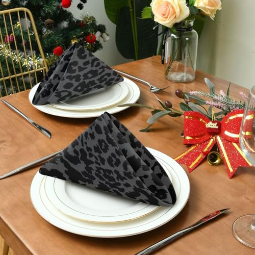 Dark Gray Cheetah Leopard Print Cloth Napkins Set of 1