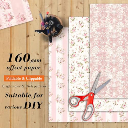 6 Inch Pink Flowers Scrapbooking Paper Pad (24 Count)