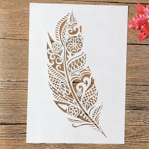 A4 Reusable Mandala Feather Stencil for Painting