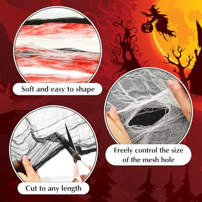 Halloween Cheese cloth 85 x 197 Inch White Black and Bloody Cheesecloth Roll for Crafts Large Cotton Muslin Gauze Fabric for Halloween Outdoor & Indoor Spooky Decoration