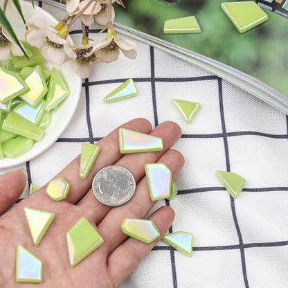 Iridescent Green Glass Mosaic Tiles for Crafts Bulk (7.05 Ounce)