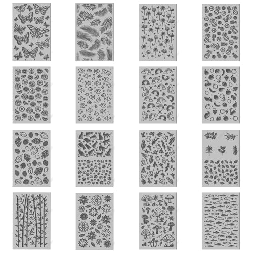 16 Sheets 16 Styles Animals Dandelions Polymer Clay Texture Mat Mushrooms Modeling Pattern Pad Plants Fruits Texture Sheets for Polymer Clay Making Earrings Jewelry Tools