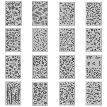 16 Sheets 16 Styles Animals Dandelions Polymer Clay Texture Mat Mushrooms Modeling Pattern Pad Plants Fruits Texture Sheets for Polymer Clay Making Earrings Jewelry Tools